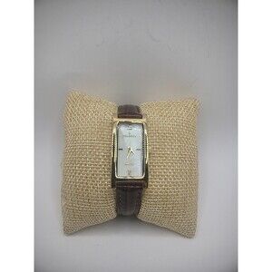 Vintage Peugeot Wristwatch Watch Rectangle Brown Leather Band Jewelry